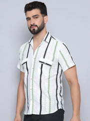 Striped Semi Sheer Casual Shirt For Men-SF-995Green