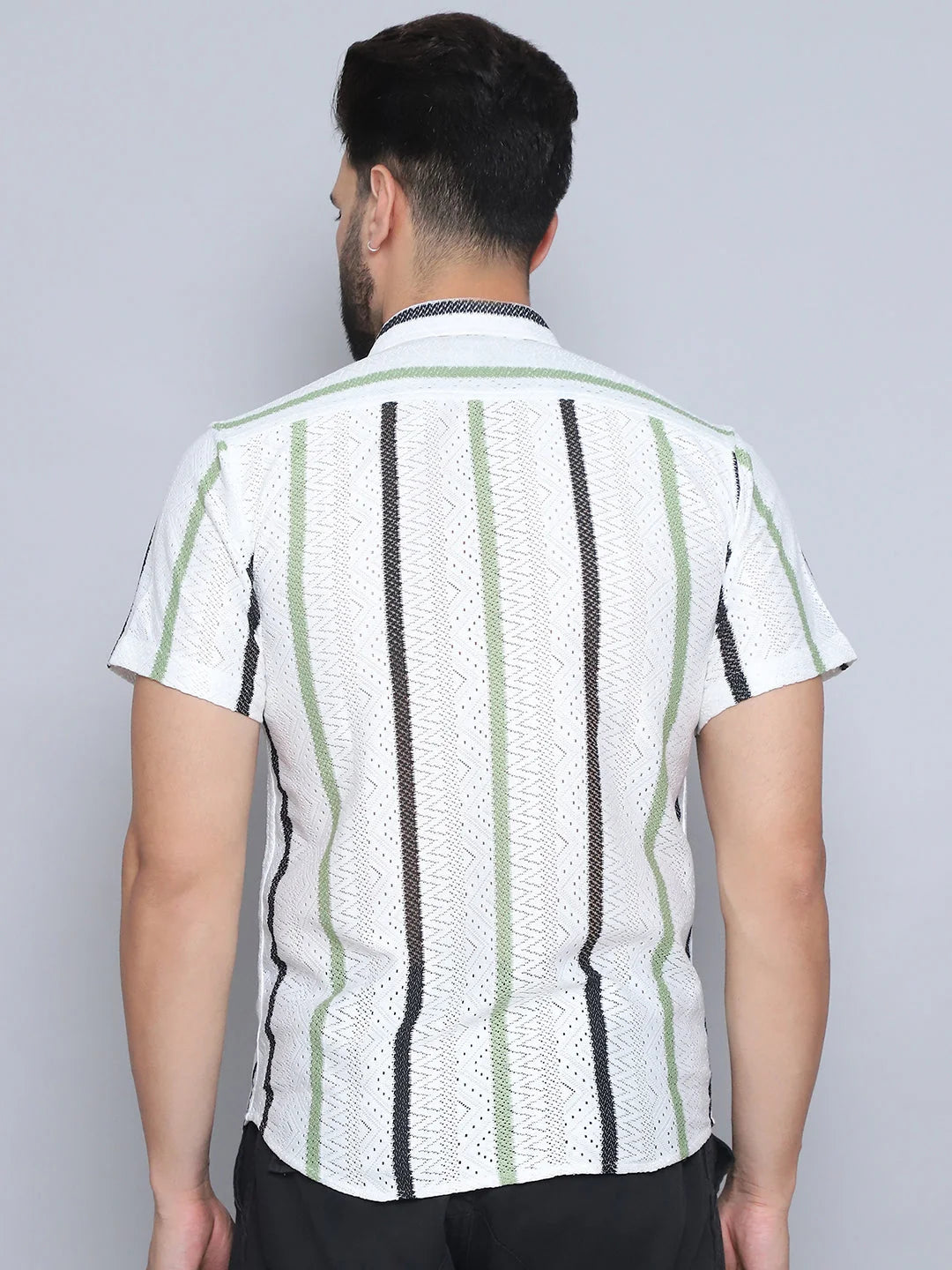Green Striped Mens Shirt - Semi Sheer Cotton Shirt