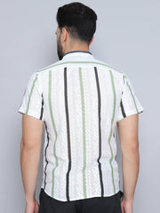 Striped Semi Sheer Casual Shirt For Men-SF-995Green