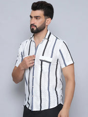 Striped Semi Sheer Casual Shirt For Men-SF-995Grey