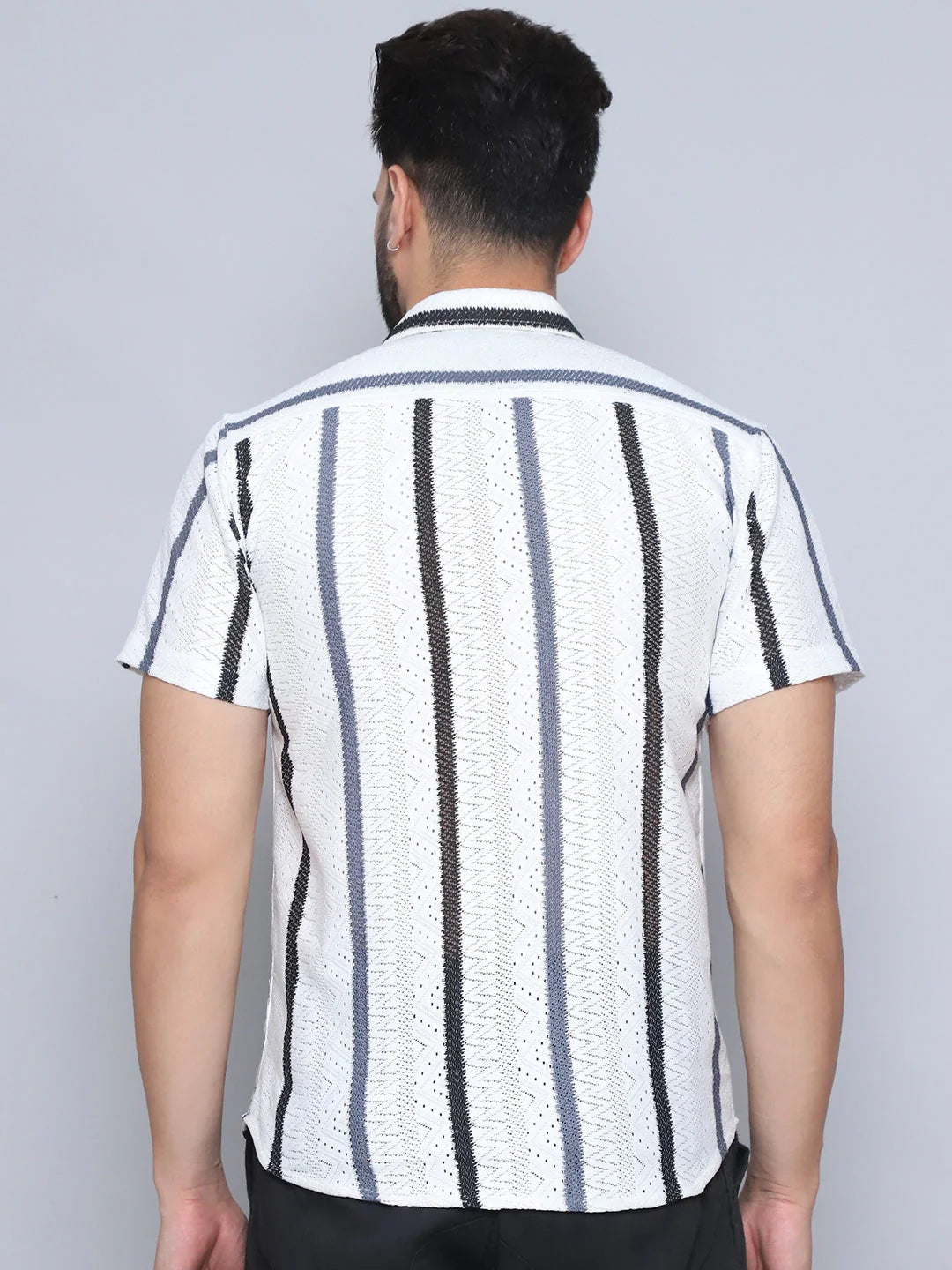 Grey Striped Mens Shirt - Semi Sheer Cotton Shirt