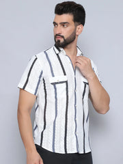 Striped Semi Sheer Casual Shirt For Men-SF-995Grey
