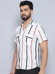 Striped Semi Sheer Casual Shirt For Men-SF-995Peach