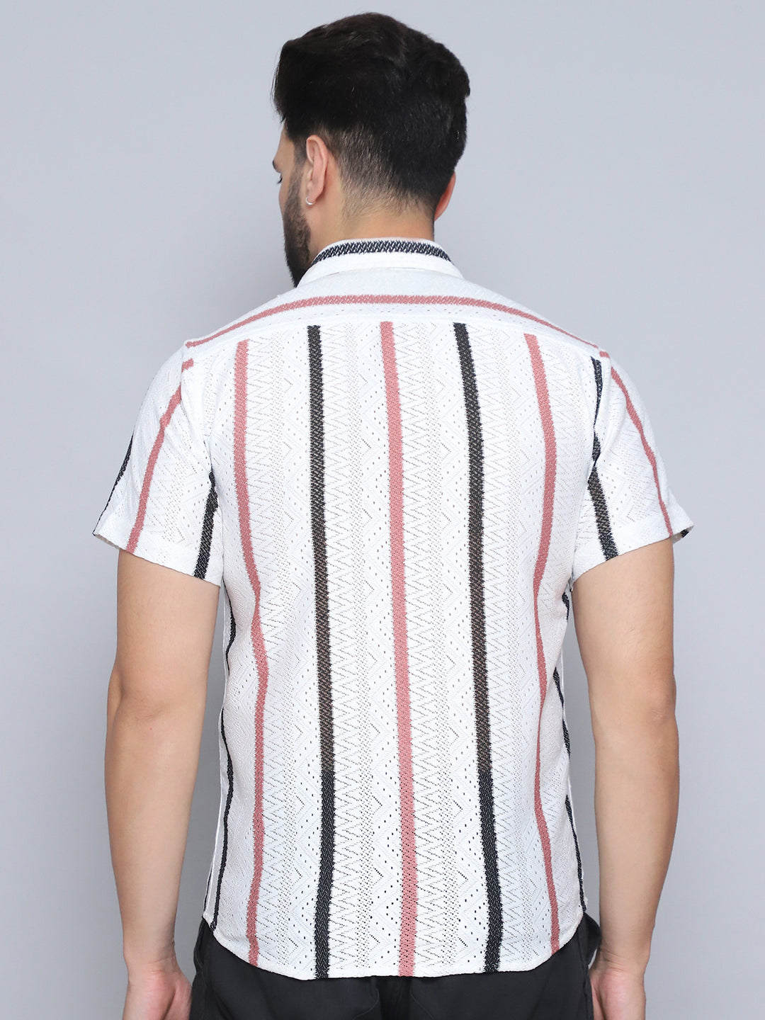 Peach Striped Mens Shirt - Semi Sheer Cotton Shirt