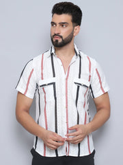 Striped Semi Sheer Casual Shirt For Men-SF-995Peach