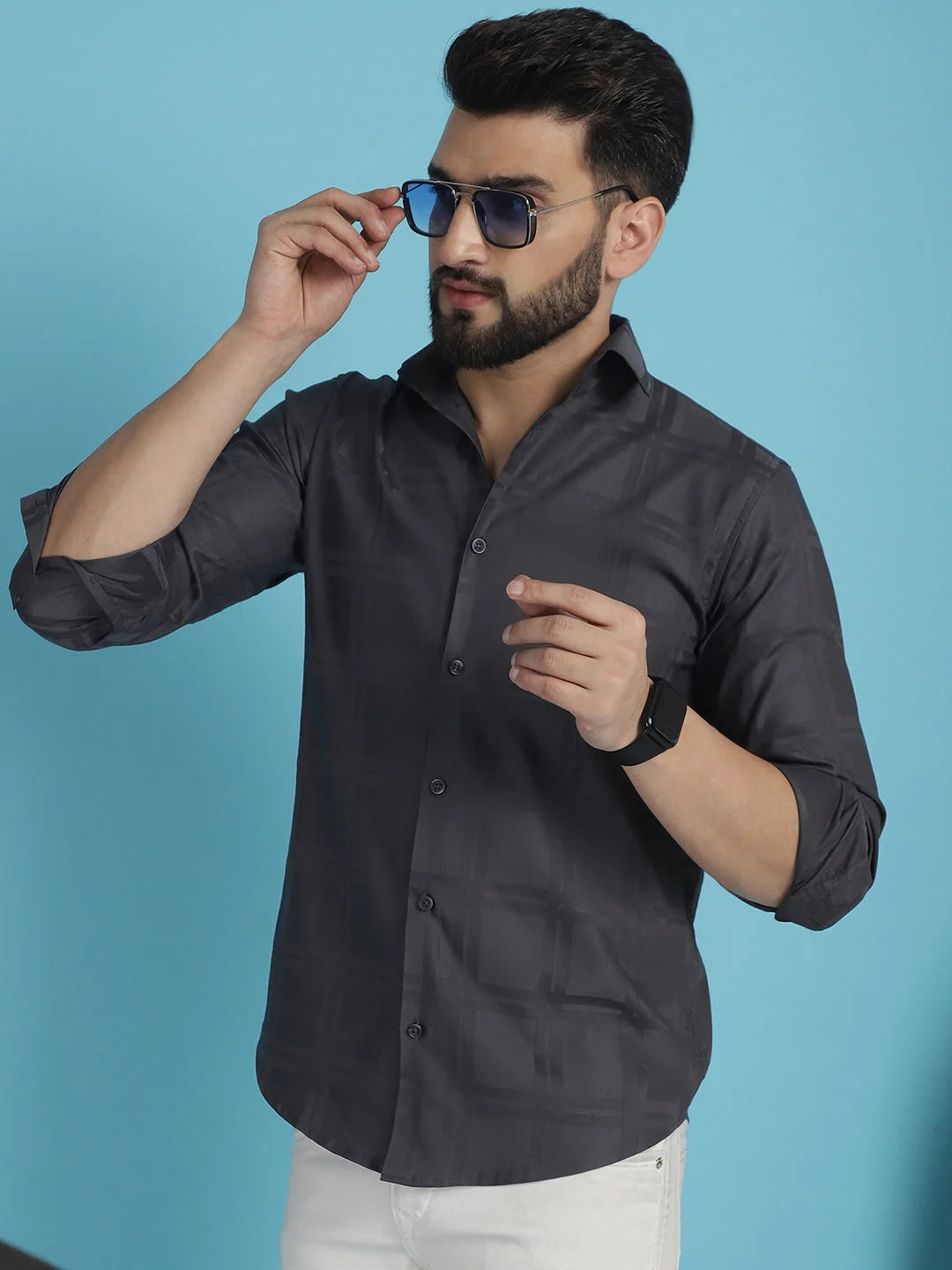 Charcoal Grey Checked Casual Shirt - Premium Cotton Mens Shirt