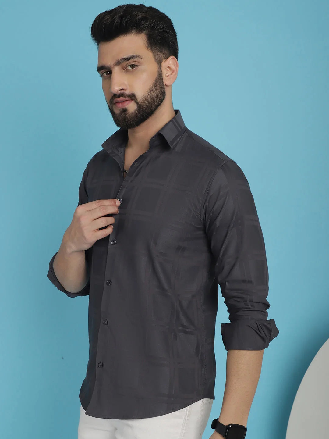 Charcoal Grey Checked Casual Shirt - Premium Cotton Mens Shirt