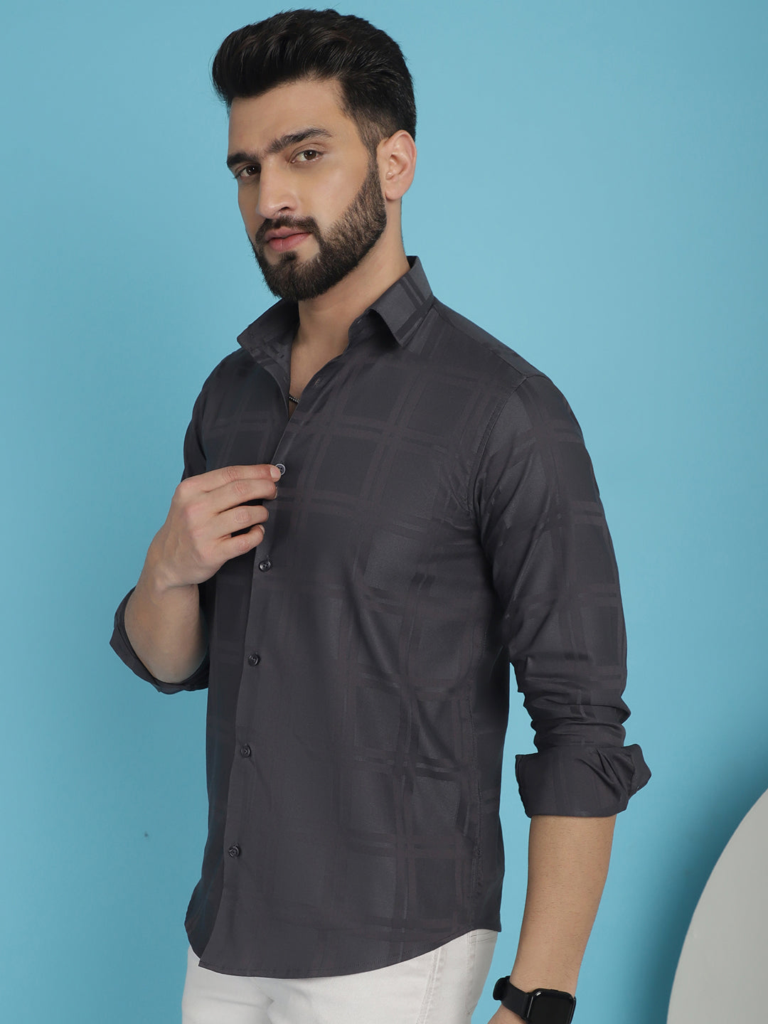 Charcoal Grey Checked Casual Shirt - Premium Cotton Mens Shirt