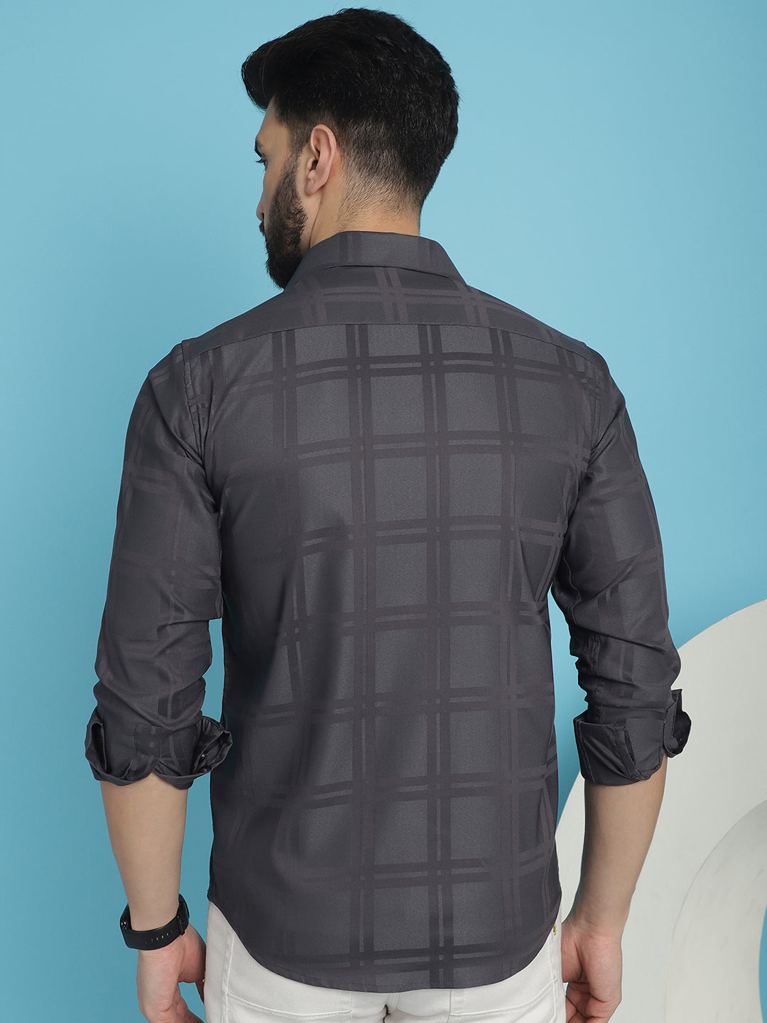 Charcoal Grey Checked Casual Shirt - Premium Cotton Mens Shirt
