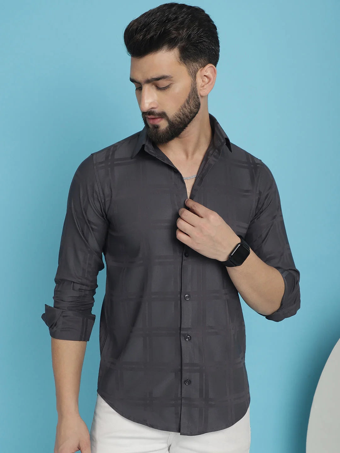 Charcoal Grey Checked Casual Shirt - Premium Cotton Mens Shirt
