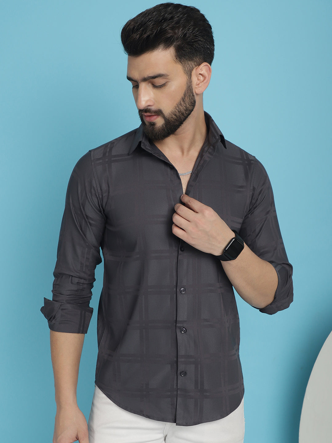 Charcoal Grey Checked Casual Shirt - Premium Cotton Mens Shirt