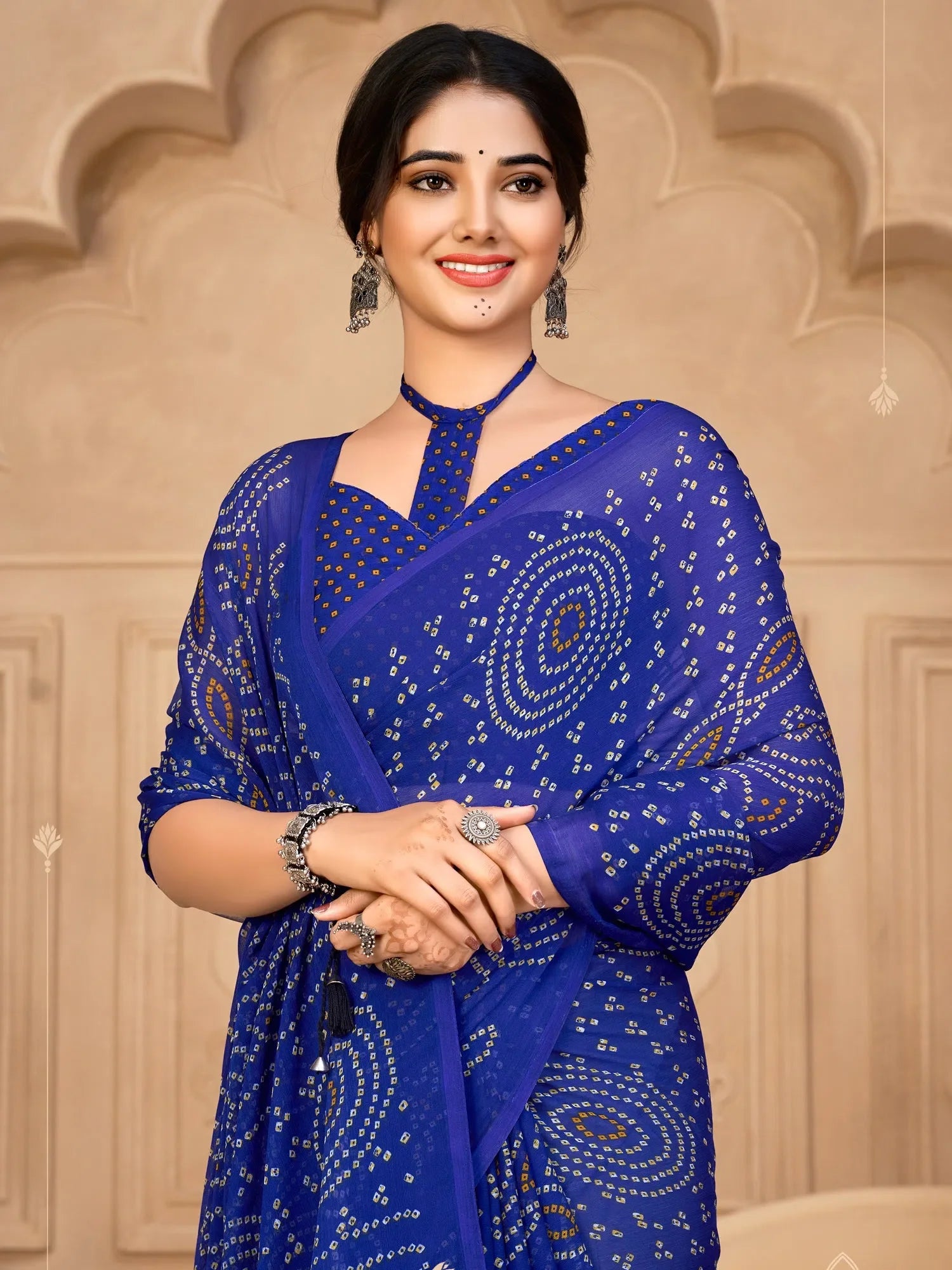 Vibrant Blue Printed Polyester Saree | Affordable Everyday Wear