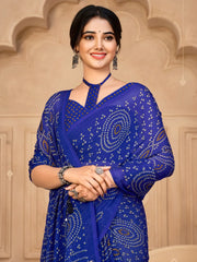 Women's Organza White Printed Designer Saree With Blouse Piece-SANKARI204