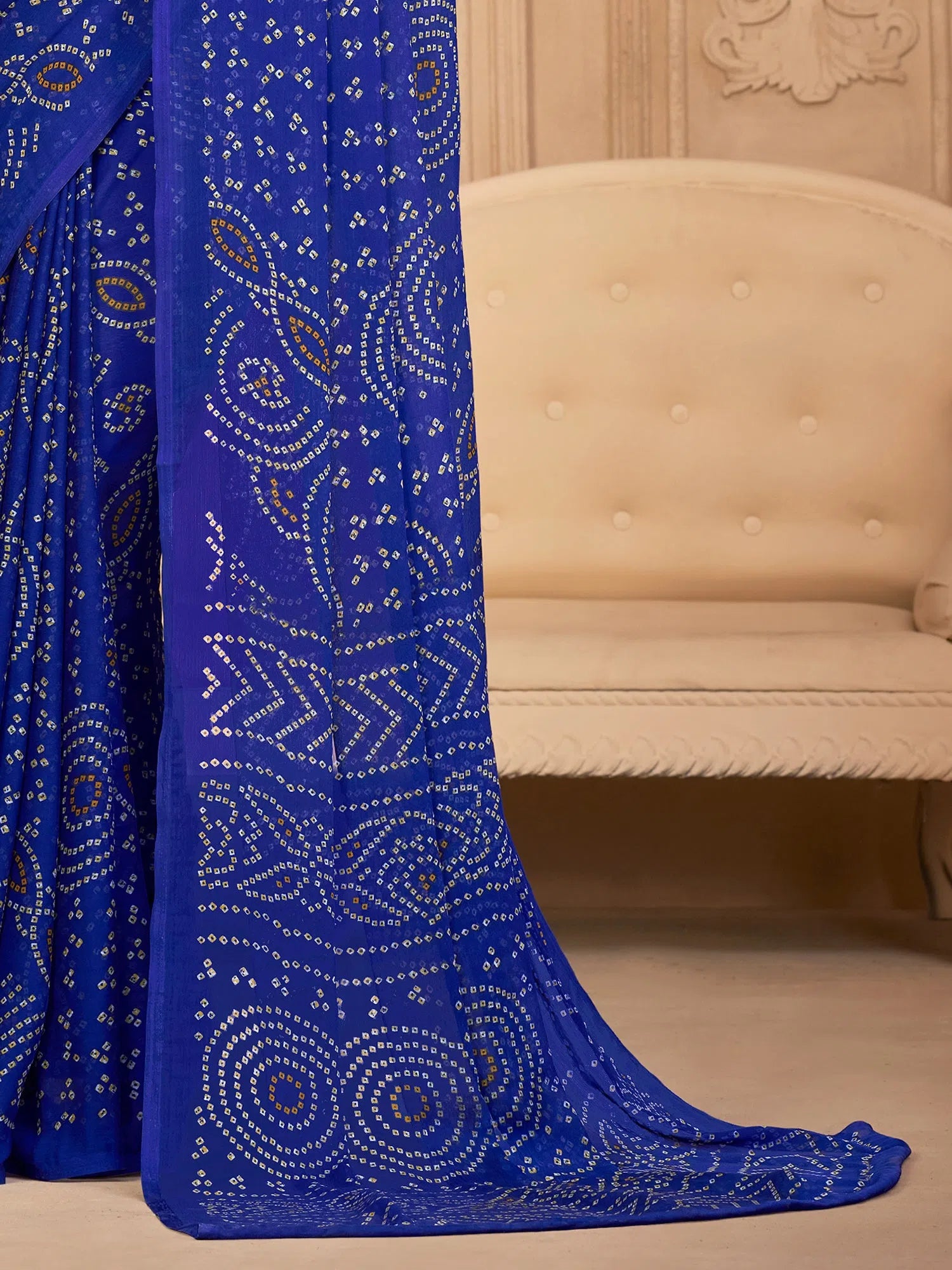 Vibrant Blue Printed Polyester Saree | Affordable Everyday Wear