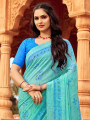 Women's Chiffon Light Blue Printed Designer Saree With Blouse Piece-STARCFN31203D
