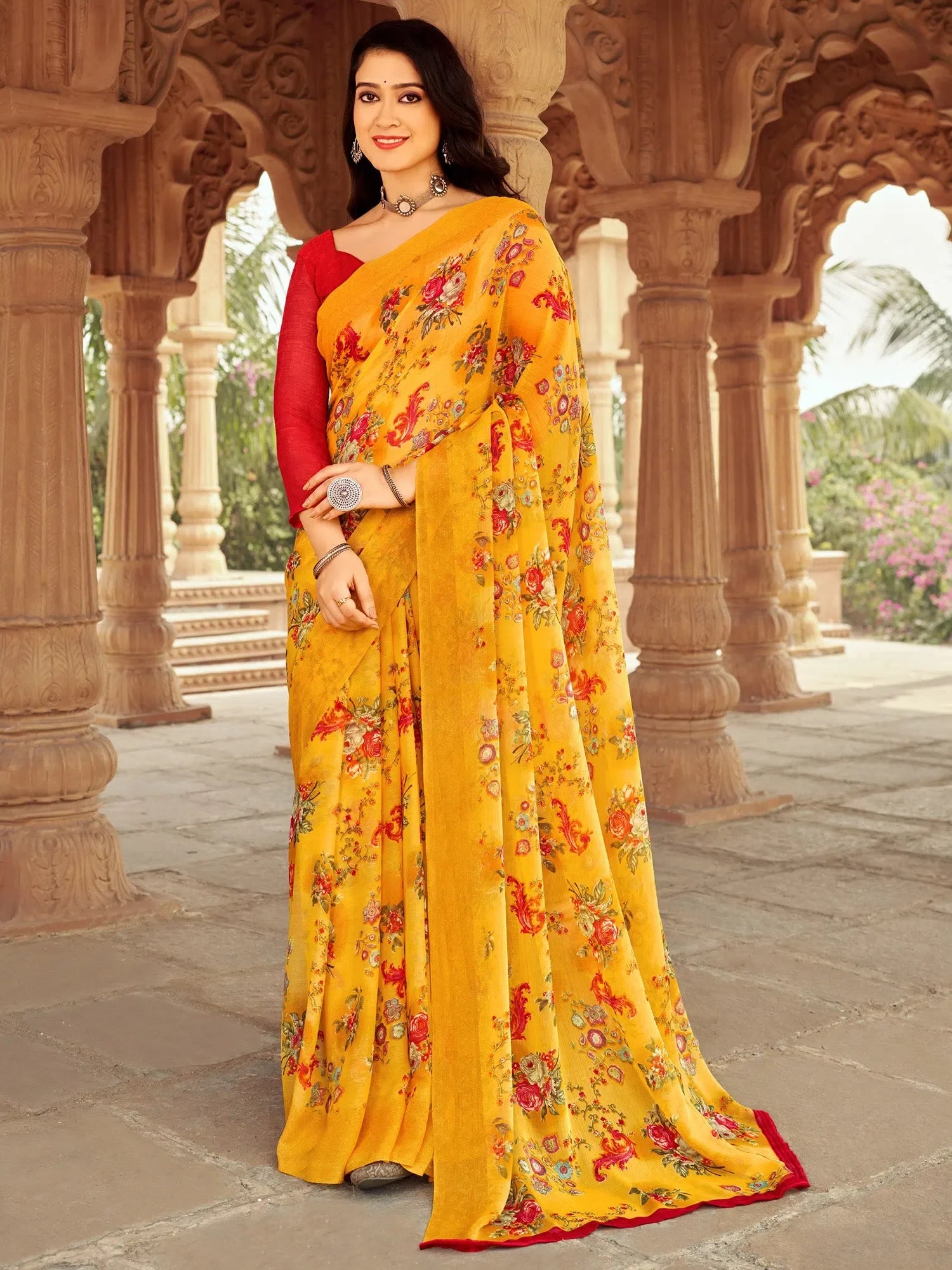 Mustard Printed Saree - Designer Sarees India
