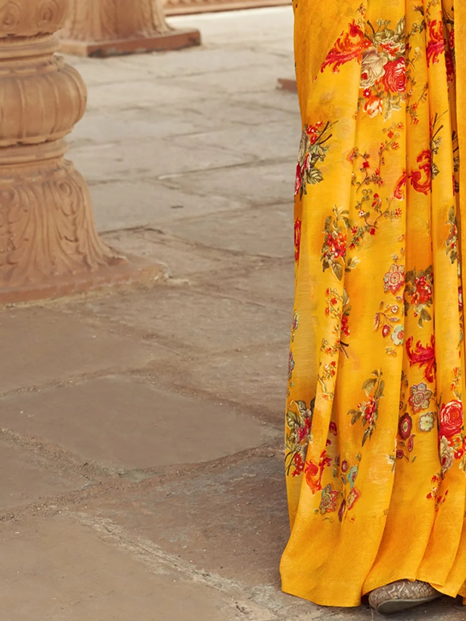 Mustard Printed Saree - Designer Sarees India