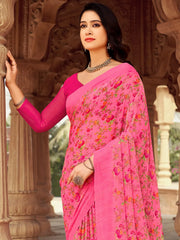 Women's Satin Beige Printed Designer Saree With Blouse Piece-SATIN1405