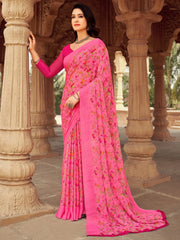 Women's Satin Beige Printed Designer Saree With Blouse Piece-SATIN1405