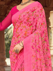 Women's Satin Beige Printed Designer Saree With Blouse Piece-SATIN1405