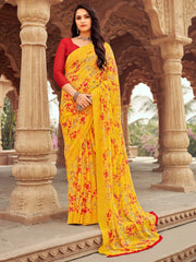 Women's Satin Beige Printed Designer Saree With Blouse Piece-SATIN1408