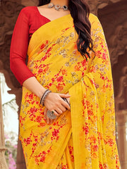 Women's Satin Beige Printed Designer Saree With Blouse Piece-SATIN1408