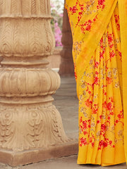 Women's Satin Beige Printed Designer Saree With Blouse Piece-SATIN1408
