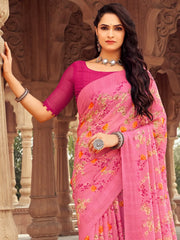 Women's Satin Black Digital Print Designer Saree With Blouse Piece-SAHAR1002