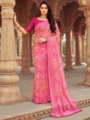 Women's Satin Black Digital Print Designer Saree With Blouse Piece-SAHAR1002