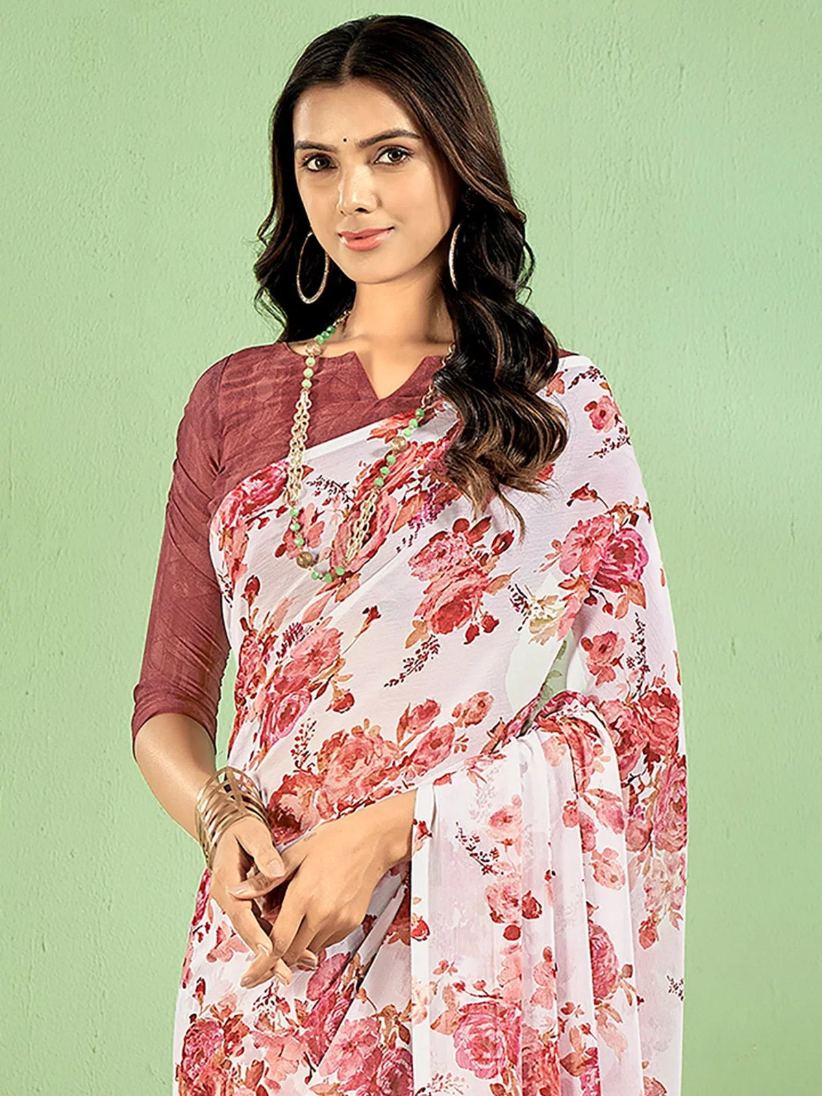 Women's Satin Blue Digital Print Designer Saree With Blouse Piece-KLORA332005