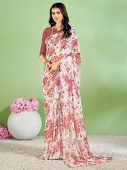 Women's Satin Blue Digital Print Designer Saree With Blouse Piece-KLORA332005