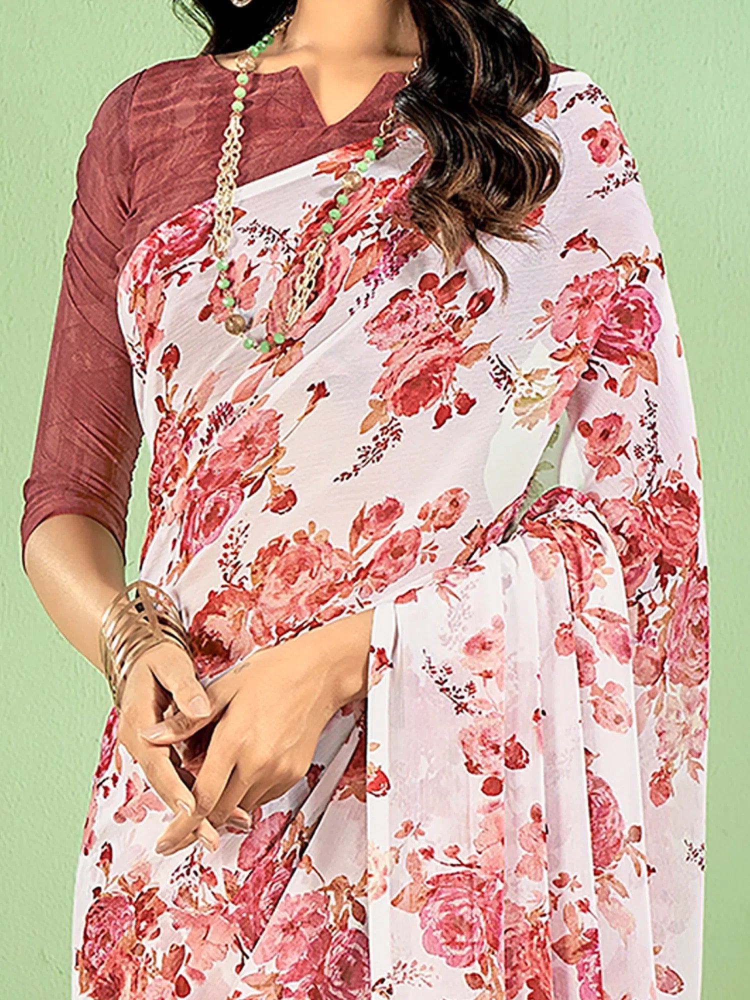 Classic White Printed Polyester Saree | Premium Designer Sarees