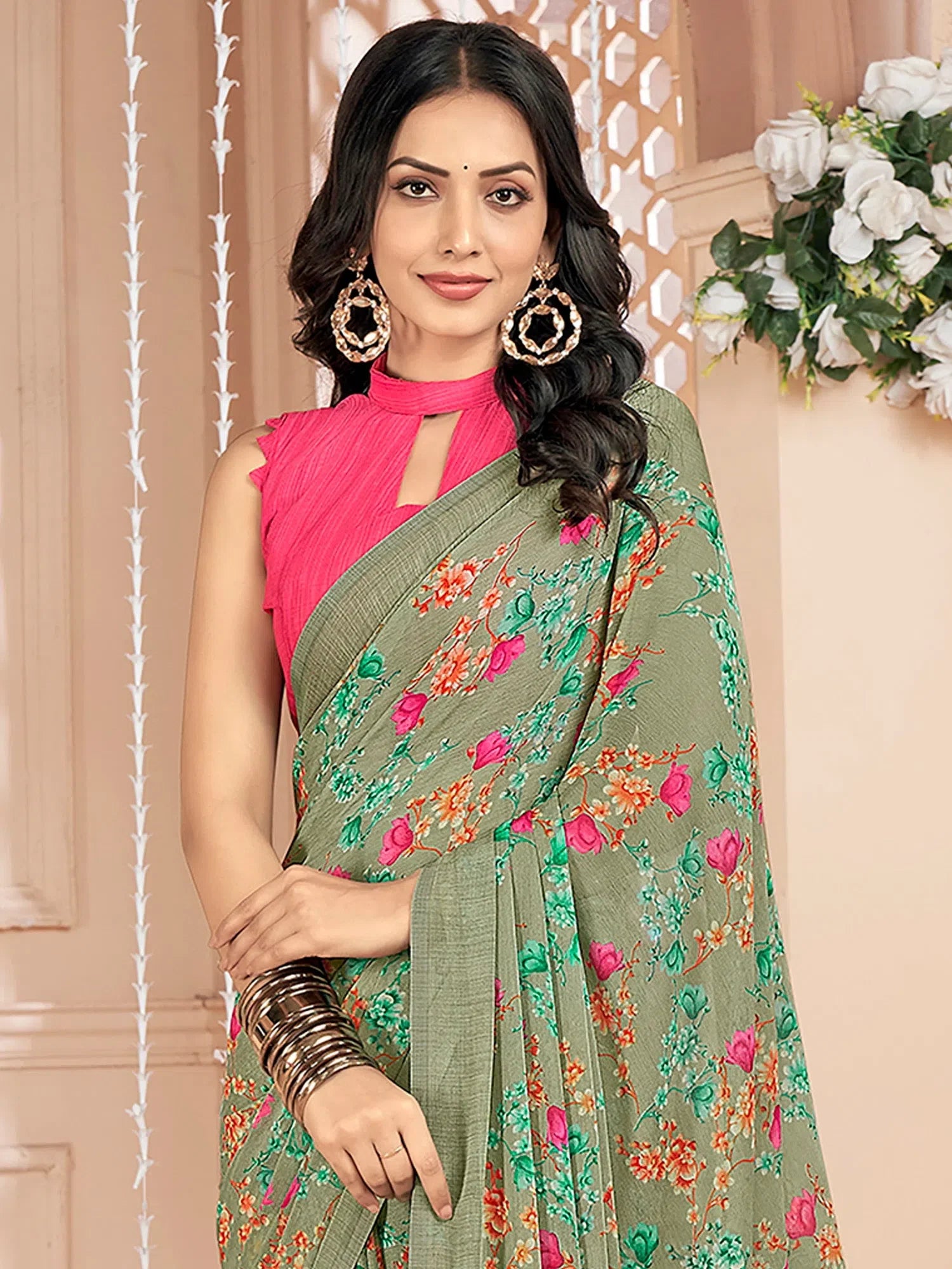 Sea Green Printed Saree - Designer Sarees India