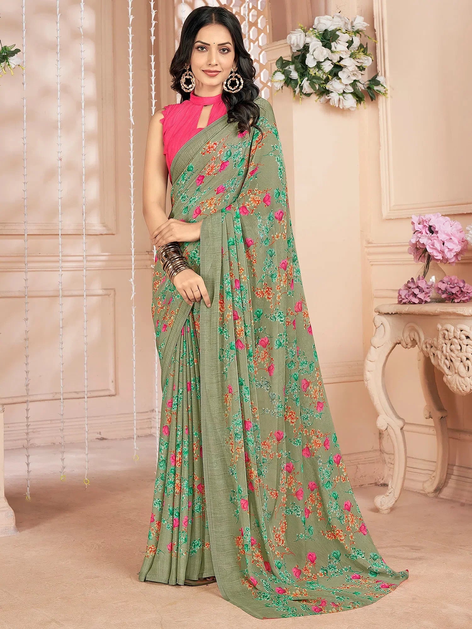 Sea Green Printed Saree - Designer Sarees India