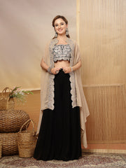 Stylum Women's Black Solid & Embroidered Crape Silk Co-Ord Set (STDBLACKKOPAR)