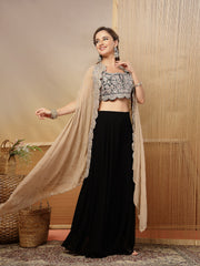 Stylum Women's Black Solid & Embroidered Crape Silk Co-Ord Set (STDBLACKKOPAR)
