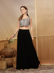 Stylum Women's Black Solid & Embroidered Crape Silk Co-Ord Set (STDBLACKKOPAR)