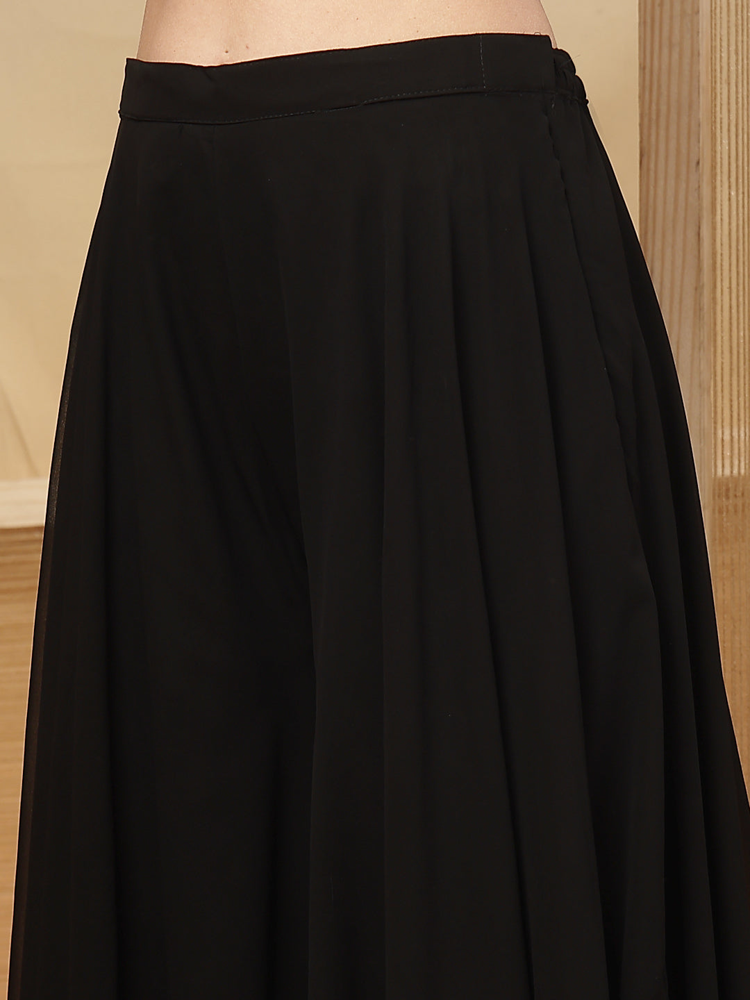 Women's Black Solid & Embroidered Crape Silk Co-Ord Set (STDBLACKKOPAR