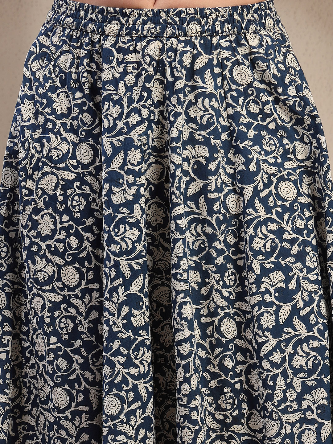 Women's Indigo Ethnic Printed Cotton Peplum Top With Skirt (STINDIGOSA
