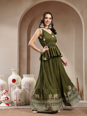 Stylum Women's Green Bandhej Printed Rayon Short Peplum Top With Skirt (STOLIVEMAHIR)