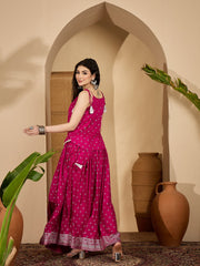 Stylum Women's Pink Ethnic Printed Rayon Vest Top With Skirt (STPINKPOPAT)