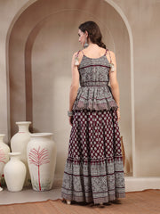 Stylum Women's Purple Ethnic Printed Rayon Short Peplum Top With Skirt (STPURPLEMONACO)