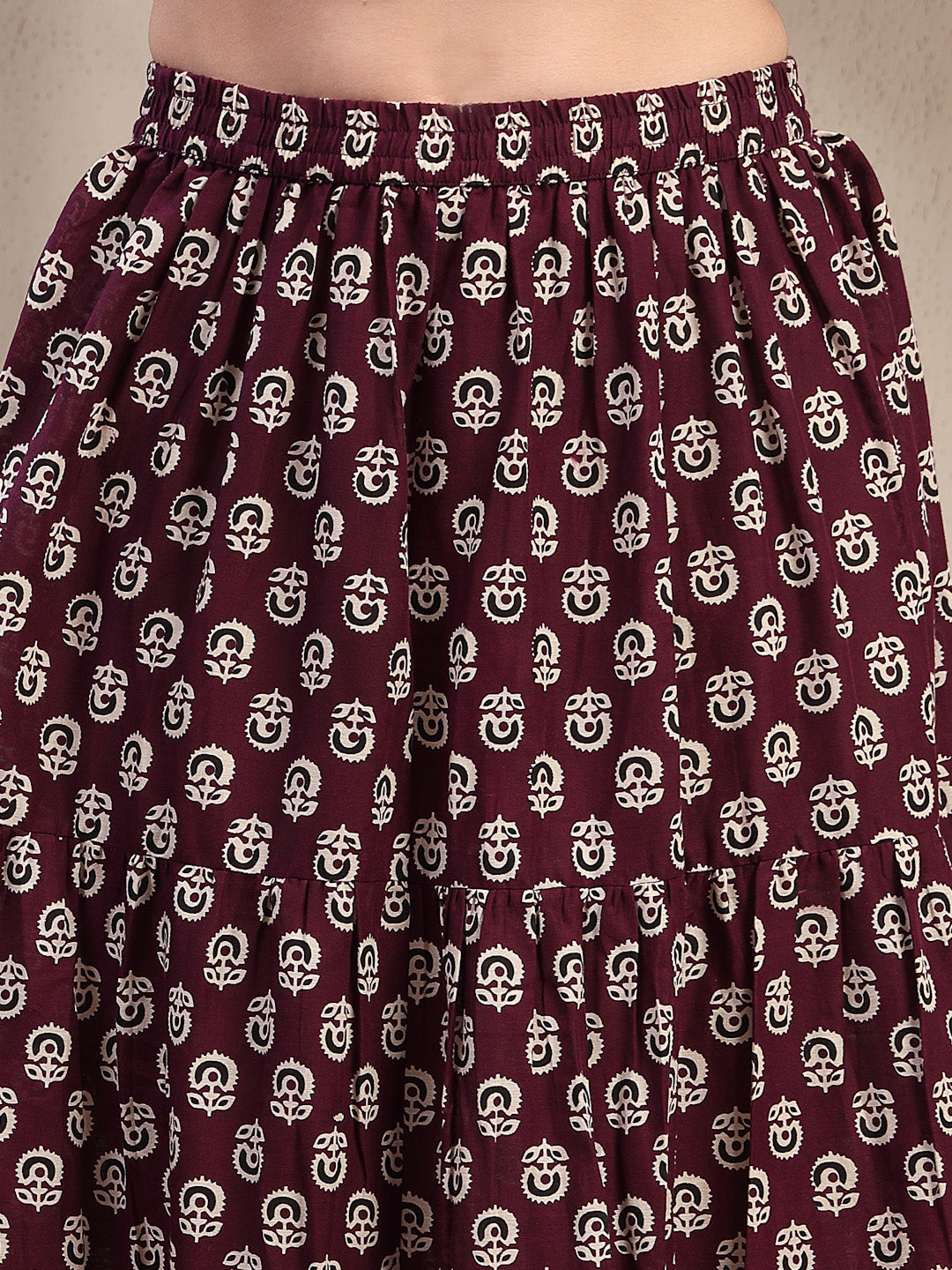 Women's Purple Ethnic Printed Rayon Short Peplum Top With Skirt (STPUR
