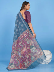 Women's Satin Cream Printed Designer Saree With Blouse Piece-KOBE383005