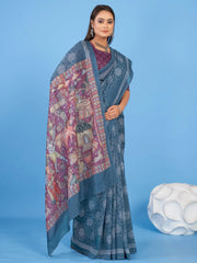 Women's Satin Cream Printed Designer Saree With Blouse Piece-KOBE383005