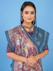 Women's Satin Cream Printed Designer Saree With Blouse Piece-KOBE383005