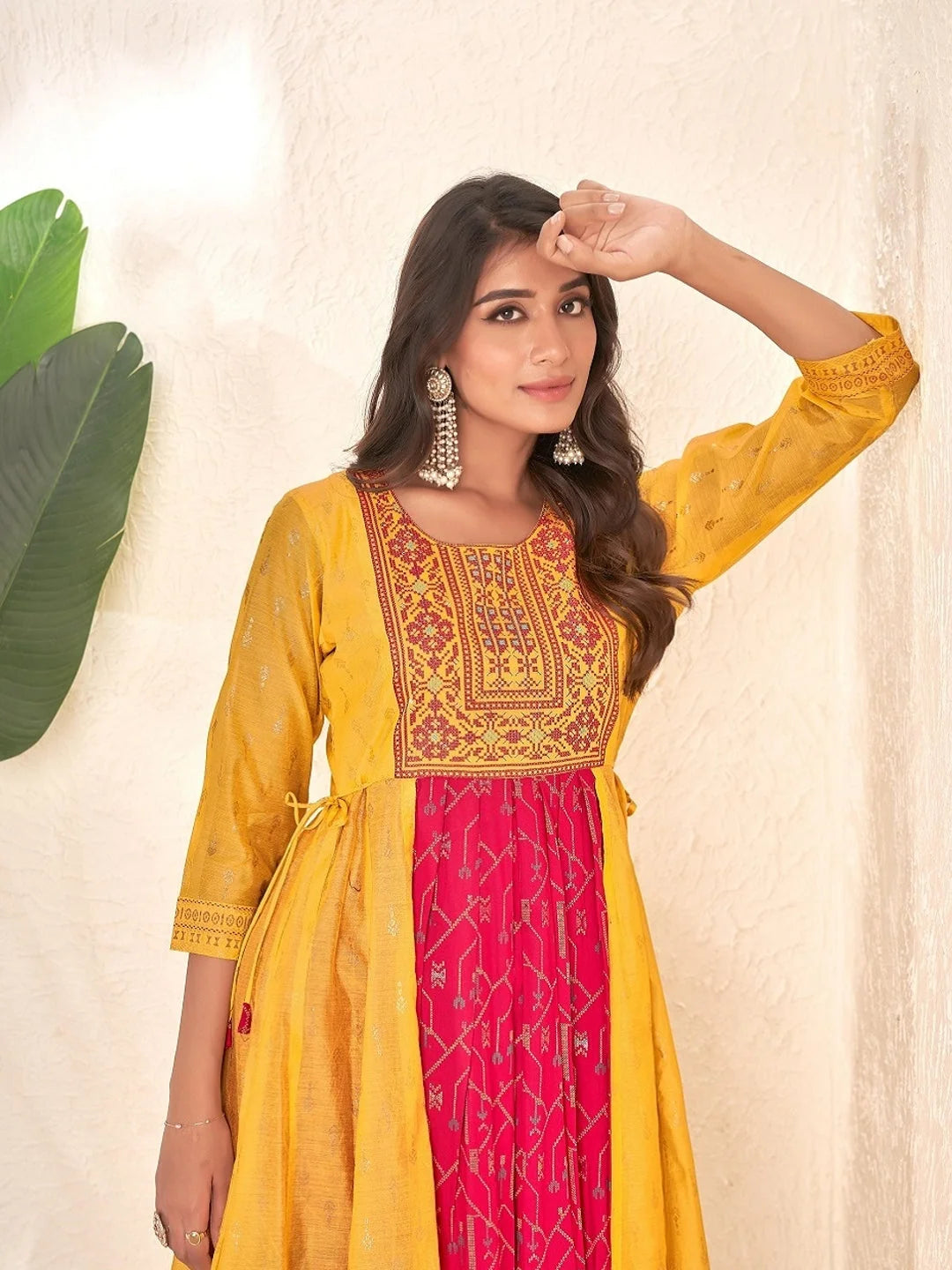 Yellow Colour cotton Foil print kurti with vibrant patterns