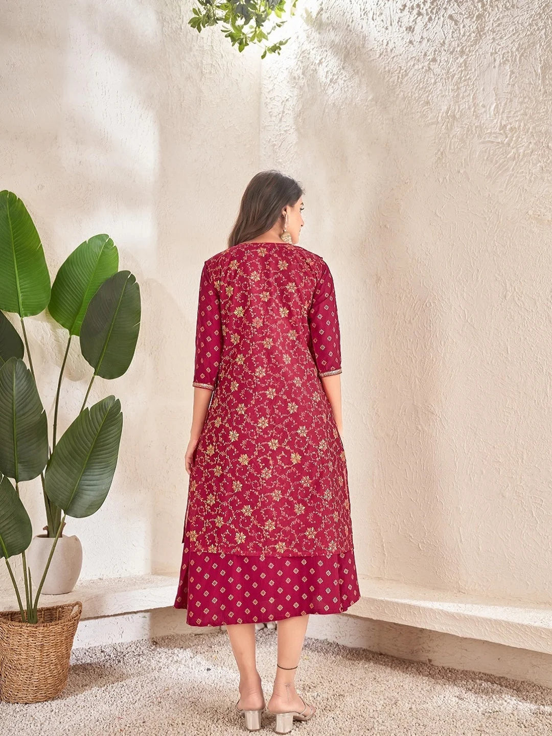 Maroon Colour cotton Foil print kurti with vibrant patterns