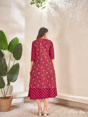 Maroon Colour cotton Foil print kurti with vibrant patterns-MLWSHKT8025YLW
