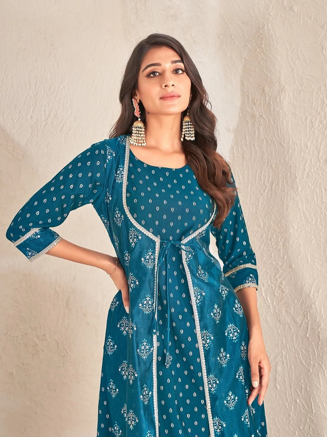 Blue Colour cotton Foil print kurti with vibrant patterns